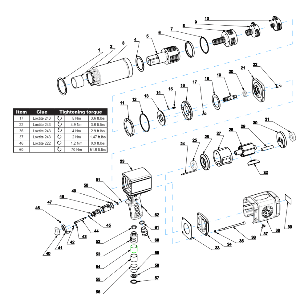 Fig-0 Diagram and Parts List for CP6626  Chicago Pneumatic Wrench